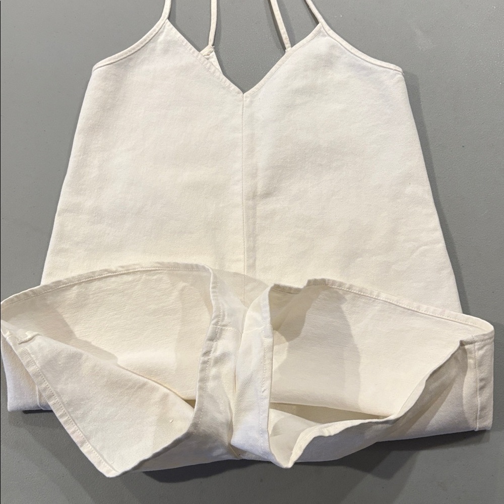 ZARA White Denim Crisscross Back Romper - Picture 6 of 10